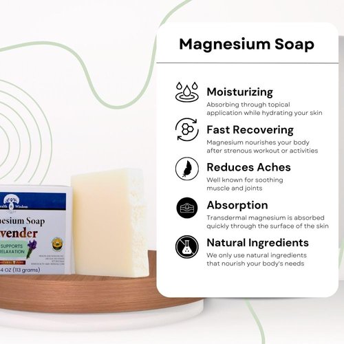 Health and Wisdom Magnesium Soap Bar - Magnesium Body Wash, All Natural Soap Bar, Magnesium Bar Soap, Magnesium Shower, Magnesium Oil, Bath Soap Bars, Lavender Soap Bars - Lavender, 4 Oz (Pack of 2)