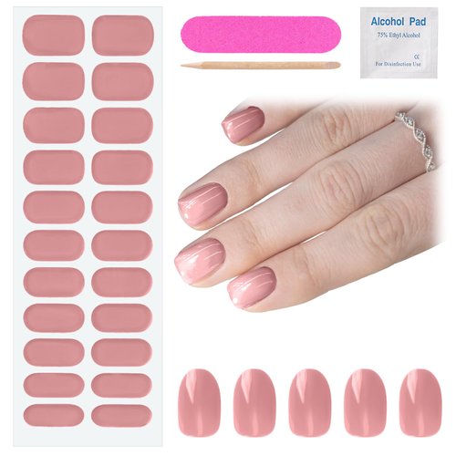 22 Pcs Gel Nail Stickers Nude Pink Semi Cured Gel Nail Strips UV Light Nail Art Stickers Gel Nail Wraps for Home Nails DIY, Easy to Use