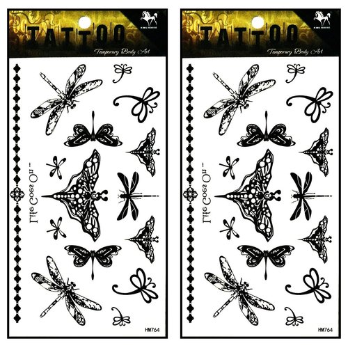 Tattoos 2 Sheets Butterfly dragonfly Vine Chain Necklace Art Fantasy 3D Tattoo Waterproof Stickers Removable Temporary Body Arm Fake Art Sticker Party