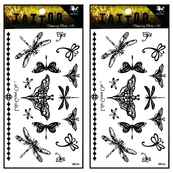 Tattoos 2 Sheets Butterfly dragonfly Vine Chain Necklace Art Fantasy 3D Tattoo Waterproof Stickers Removable Temporary Body Arm Fake Art Sticker Party