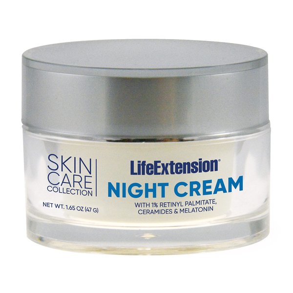 Life Extension Skin Care Collection Night Cream Enhanced Hydration with Melatonin, Rice Bran Ceramides, Retinyl - Deeply Moisturizing Rejuvenation - Paraben-Free, Cruelty-Free - 1.65 oz