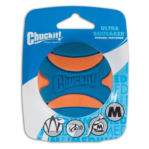 Chuckit Ultra Squeaker Ball Natural Rubber Dog Toy Medium 2.5" Diameter - 4 Pack