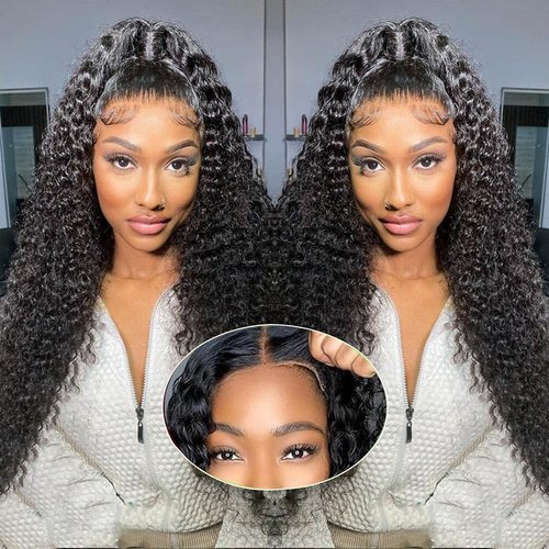 Vipeony 28 Inch 5X5 HD Lace Closure Wigs Human Hair Wear and Go Glueless Wigs Human Hair Pre Plucked Pre Cut 180% Density Deep Wave Lace Front Wigs Human Hair for Women with Bady Hair Deep Curly Wig