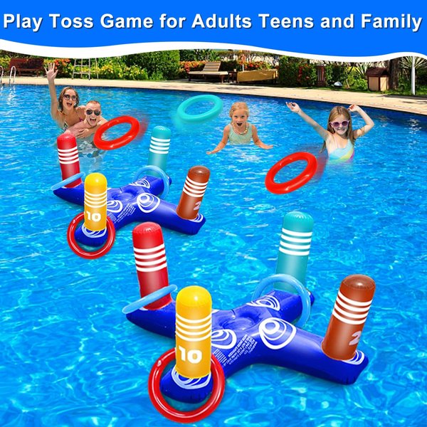 TURNMEON 2 Pack Pool Ring Toss Toy with 8 Rings, Pool Games for Adults Kids Pool Toys for Adult and Family Inflatable Toss Game Multiplayer Pool Float Beach Toy for Ground Pool Beach Game Party