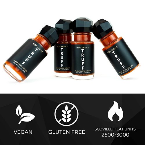 TRUFF Hot Sauce 4-Pack Mini Set, Portable Travel Bottles of Gourmet Hot Sauce, Black Truffle and Chili Peppers, Gift Idea for the Hot Sauce Fans, An Ultra Unique Flavor Experience (1.5 oz, 4 count)