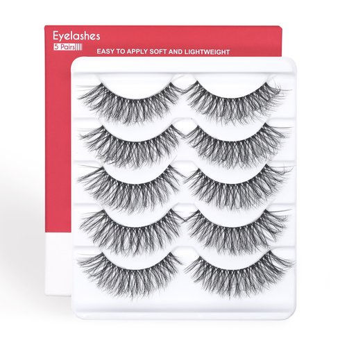 EXTENIFY Russian Strip Lashes D Curl, 3D Volume Effect 16mm Russian Eyelashes with Clear Band that Look Like Extensions, 5 Pairs Wispy Strip Lashes