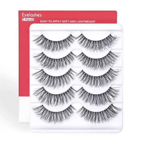 EXTENIFY Russian Strip Lashes D Curl, 3D Volume Effect 16mm Russian Eyelashes with Clear Band that Look Like Extensions, 5 Pairs Wispy Strip Lashes