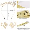 SuPoo 16th Birthday Crown and Sash Kit Gold Sweet 16 Tiara Headband 16th Birthday Decorations for Girls Sweet 16 Sash Happy Sixteen Party Decorations Party Favors Birthday Girl Headband