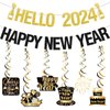 Black And Gold Hello 2024 Happy New Year Banner New Years Eve Party Supplies 2024 Happy New Year Decorations 2024 Happy New Years Eve Party Decorations