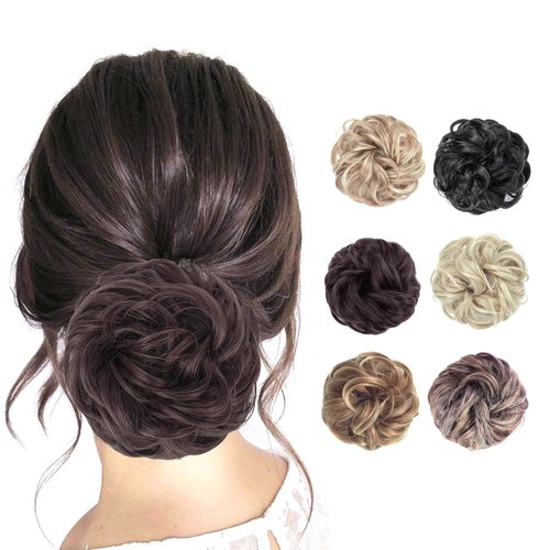 STHEJFB Messy Bun Hair Piece for Women - Elastic Band Hair Extension Natural Curly Ponytail Extensions - Achieve the Perfect Messy Hair Bun Look (Dark red)