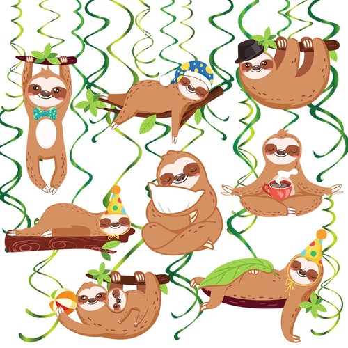 15pcs Sloth Party Hanging Swirls Decorations Sloth Theme Ceiling Streamer for Birthday Party Supp...