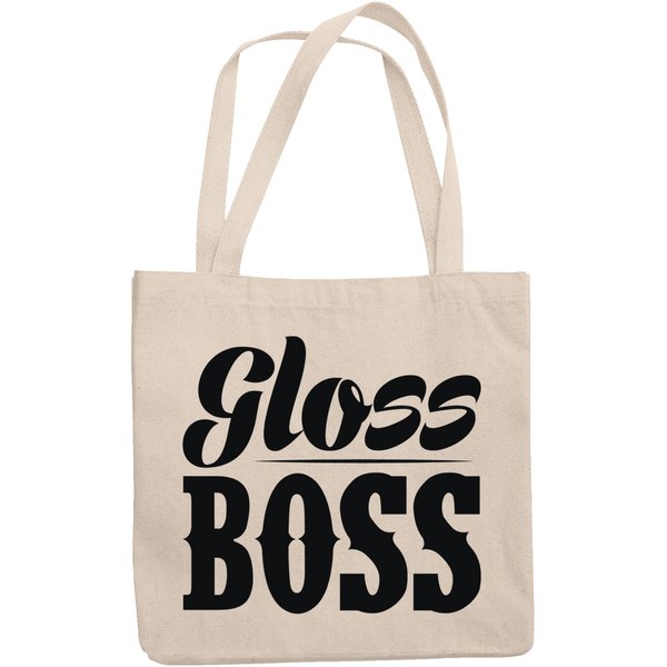 12oz Canvas Tote Bag - Gloss Boss, Lip Gloss Lover, Collector or Enthusiast Quote - Beauty Themed Merch for Makeup Artist or Cosmetologist, Gift for Makeup Lovers & Beauticians