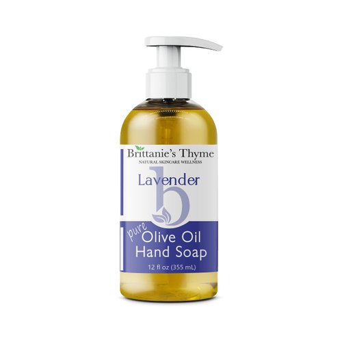 Brittanie's Thyme Organic Natural Hand Soap, 12 oz (Lavender) Castile Soap Made Olive Oil And Natural Luxurious Essential Oils. Vegan & Gluten Free