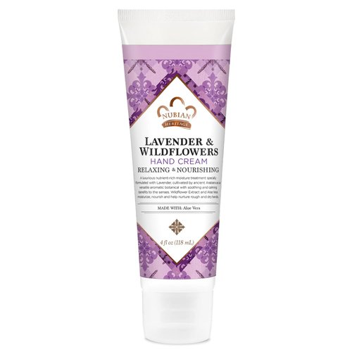 Nubian Heritage Hand Cream, Lavender & Wildflowers with Vitamin E – Light and Luxurious Shea, Mango & Cocoa Butter Lotion with Soothing Aloe Vera & Comfrey, 4 Oz