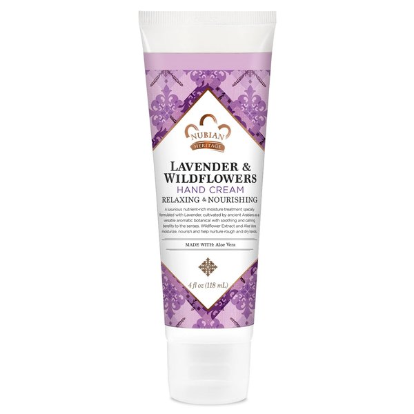 Nubian Heritage Hand Cream, Lavender & Wildflowers with Vitamin E – Light and Luxurious Shea, Mango & Cocoa Butter Lotion with Soothing Aloe Vera & Comfrey, 4 Oz