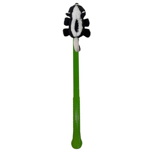 Flingerz Furry Skunk on a Stick Dog Toy, Black, Green and White