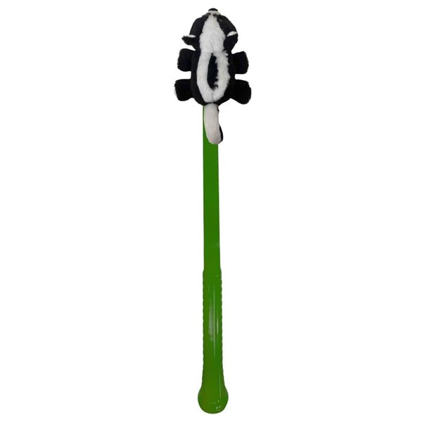 Flingerz Furry Skunk on a Stick Dog Toy, Black, Green and White