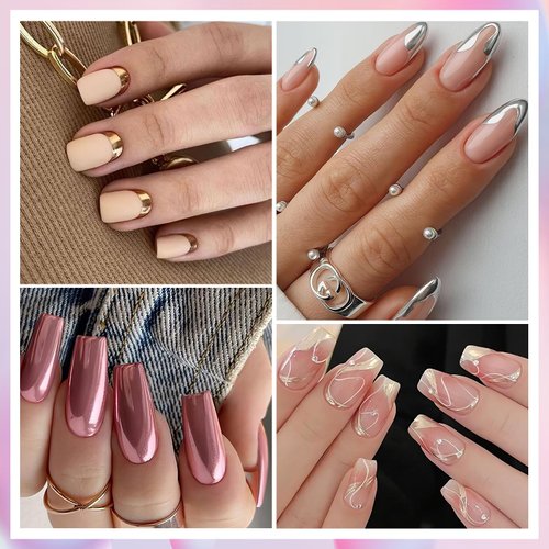 Gold Silver Chrome Nail Powder, 12 Colors Iridescent Holographic Unicorn Chrome Powder for Nails, Metallic Mirror Effect Rose Gold Champagne Nail Chrome Powder Pigment Glitter Foils Flakes Nail Art