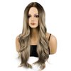MocNeavian Blonde Wigs 25 Inches Long Wavy Ombre Blonde Wigs for Women Middle Part Ombre Natural Looking Synthetic Heat Resistant Fiber Wig Women's Wigs for Daily Use Women's Charming Wigs