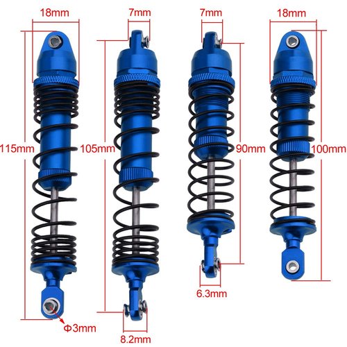 HobbyPark All Metal Aluminum Shocks for 1/10 Traxxas Slash Rustler Stampede 2WD 4x4 Hoss Bandit VXL Upgrades Shock Absorber Damper Set, Replacement of 5862 3760 3762 (Blue)