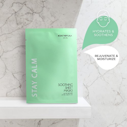 GIVE THEM LALA STAY CALM Soothing Sheet Mask [Set of 4] Calming Face Sheet Masks With Aloe Vera & Chamomile- Moisturizing Facial Sheet Masks For Smoother, Hydrated Skin- Cruelty-Free, Made in USA