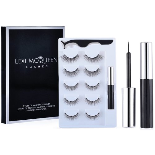 Magnetic Eyelashes with Eyeliner, False Lashes, Magnetic Lashes Eyelash Extension Kit - Includes Tweezers for Easy Application (5 Pairs) Black