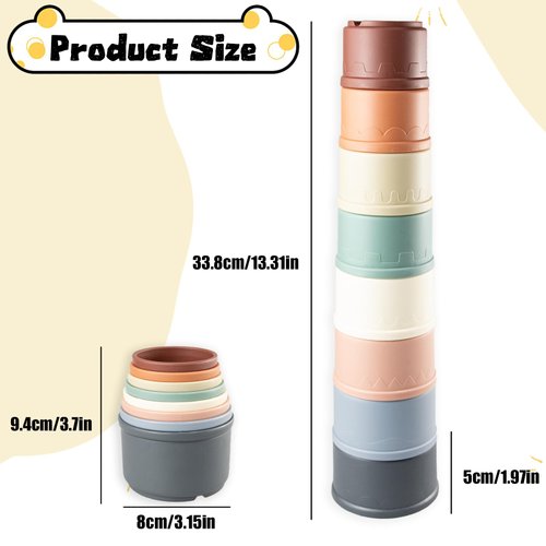 GUQIANLU Set of 8 Stacking Cups for Rabbits - Multi-Colored, Reusable Bunny Cups in Various Sizes for Nesting, Hiding Food, and Play - Perfect Toys for Hamsters and Small Animals