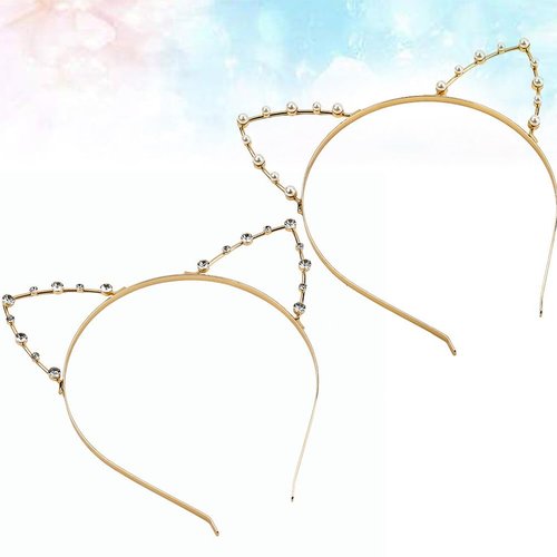Enyolidimk 1Pcs Gold Rhinestone Cat Ears Headband Crystal Cat Ears Hair Band for Women Girls Halloween Cosplay Costume Accessory Women's Costume Headwear Accessories