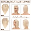 Rich Choices 100% Remy Human Hair Clip in Topper Silk Base Top Hairpiece for Women Hand-made Toppee Hair piece 120% Density Middle Part with Thinning Hair 10 Inch #18P613 Ash Blonde&Bleach Blonde 35g
