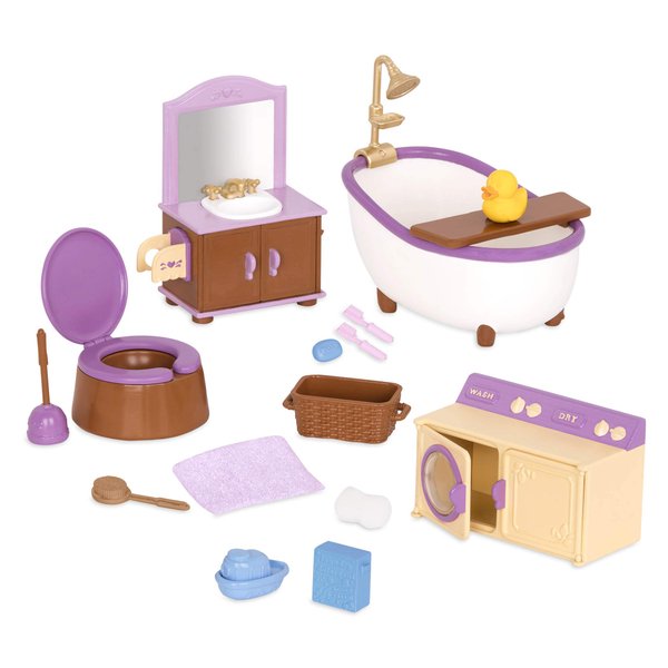 Li’l Woodzeez – Toy Furniture – Bathroom Playset – Toy Laundry Set – Small Playset for Figurines – 3 Years + – Bathroom & Laundry Set