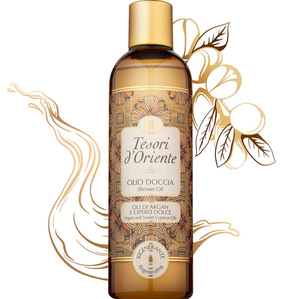 Tesori d'Oriente Bath Oil, Shower Oil Body Wash, Cleansing Oil for Women-8.45 fl oz [Made in Italy]-(Argan Oil & Sweet Cyprus)