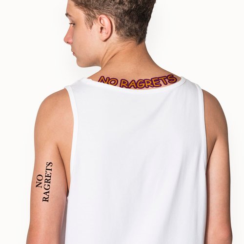 6 Sheets No Ragrets Temporary Tattoos - Funny Phrase Tattoo Stickers for Face, Arm, Body, and Hand