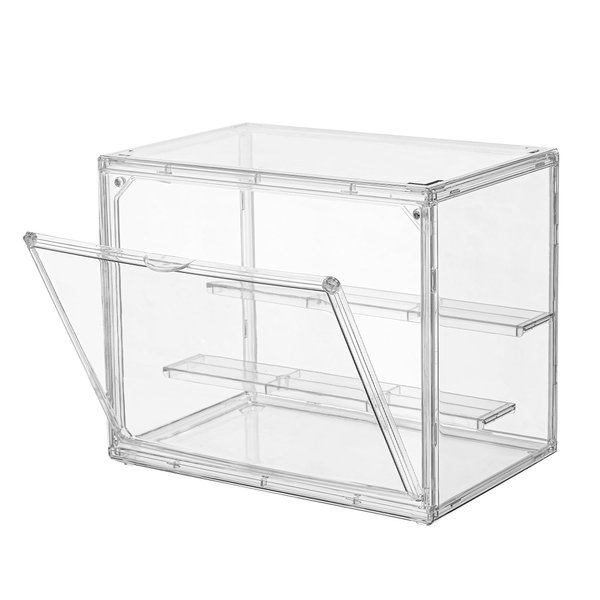 Clear Acrylic Display Case,3 Layer Adjustable Display Box Stand with 2 Movable Plates, Small Assembly Showcase Magnetic Door for Mini Action Figures Collectibles (1 Pack,Small