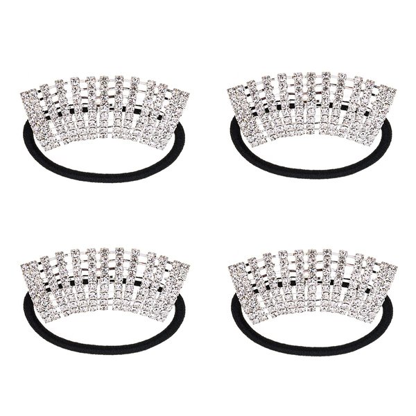 Ruihfas 4Pcs Rhinestone Glitter Scrunchies Ponytail Holder Hair Cuffs Stretchy Elastic Hair Tie Band Accessories Headband (Silver Style 1)