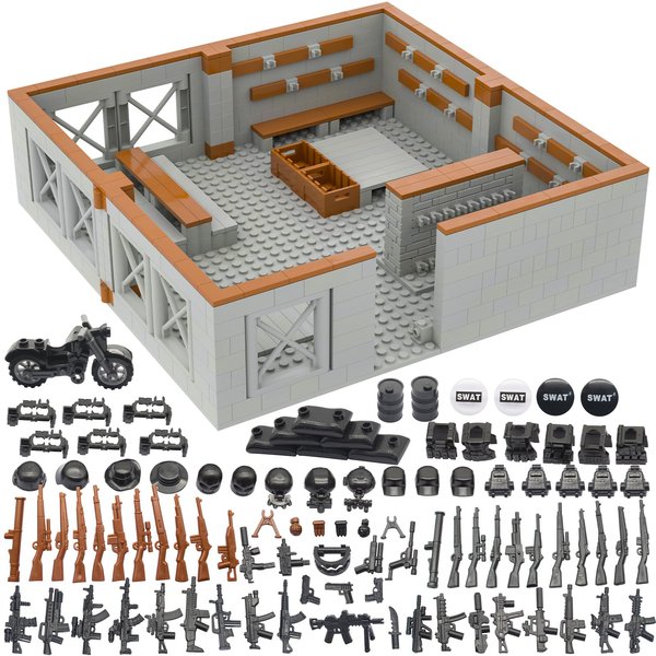 Military Base Building Bricks Set, Defence Base Guard Tower Guns Weapons Building Block Toy, Weapon Pack Accessories Kits Toys for Kids