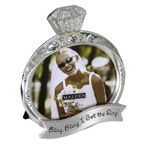 Malden International Designs Wedding Jewel and Glitter Bling Bling Ring Picture Frame, 3x4, Silver