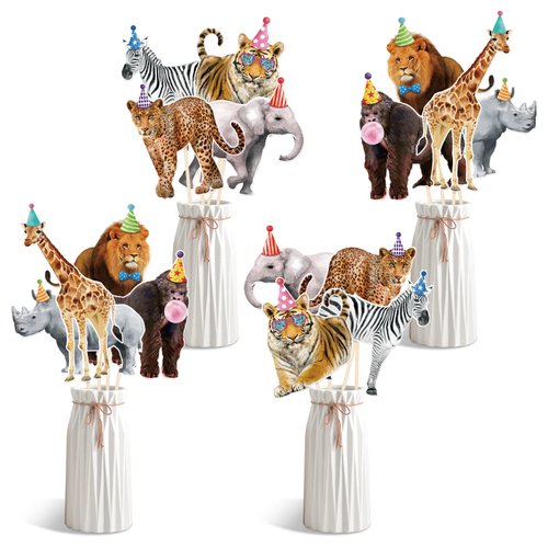 Safari Animals Party Decorations Jungle Animal Centerpiece Sticks Cutouts Table Toppers for Birthday Baby Shower Party Supplies Set of 24