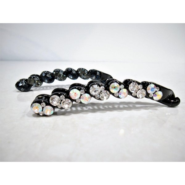 Slim black sparkly banana hair claw clip with crystals rhinestones (Crystal color: Gray and dark blue)