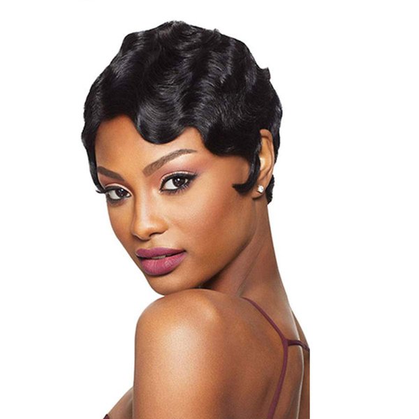 Bybrana Hair Short Finger Wavy Wig Curly Black Cute Nuna Wig Real Retro African Black Wigs for Women Mommy Wig Is Looks Natural (1B black)