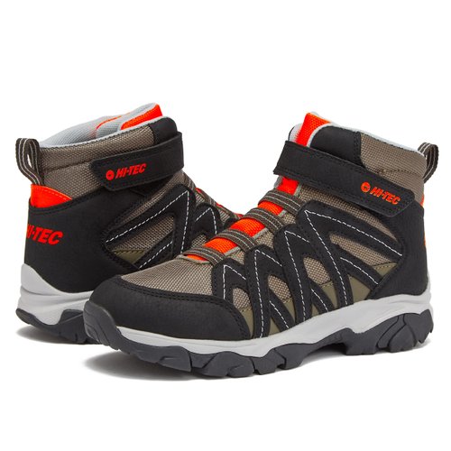 HI-TEC Ravus Blast Mid Boys Hiking Boots, No Tie Lightweight Breathable Outdoor Trekking Shoes- Orange/Medium Brown Tan/Black, 1 Little Kid