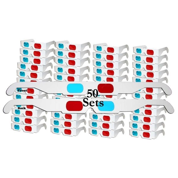 ZiYan- 50 Pairs - Flat- 3D Glasses Red and Cyan White Frame Anaglyph Cardboard