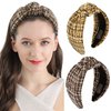QIANXUAN Knotted Turban Headbands For Women Knit Hair Bands For Women's Hair Top Knot Headband Plaid Elegant Twill Hair Accessories Fashion Brown Hairband For Girls