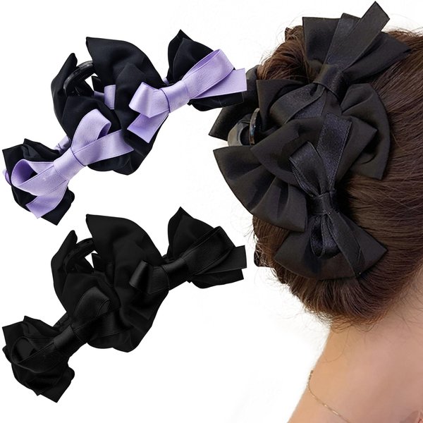 2 PACK Big Bow Hair Claw Clips for Women, Bow-knot Hair Clips for Women Thick Hair & Thin Hair, Big Bows Hair Barrettes, Nonslip Claws Clamps Hair Clips Hair Accessories for Women Girls (Style 1)