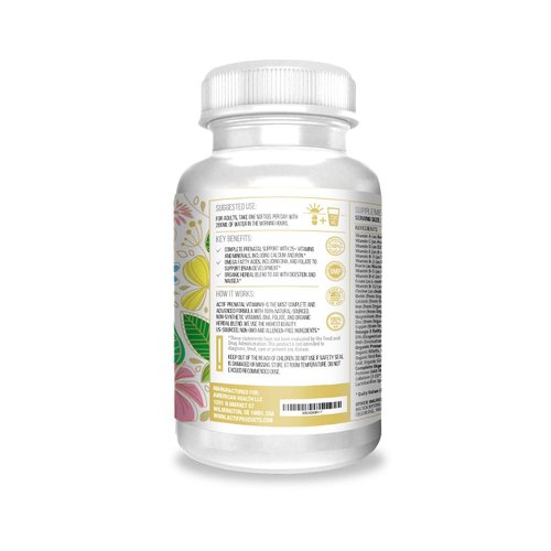Actif Organic Prenatal Vitamin with 25+ Organic Vitamins, 100% Natural, DHA, EPA, Omega 3, and Organic Herbal Blend - Non-GMO, 90 Count