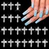 JERCLITY 20pcs 3D Cross Nail Charms Silver Cross Charms for Nails Nail Cross Charms with Clear Rhinestones 3D Jewelry Making Nail Art Accessories 3D Nail Cross Charm for Women