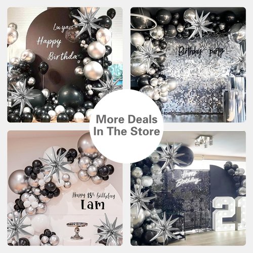 137Pcs Black and Silver Balloons Garland Arch Kit with Stars - 5 10 12 18 inch Black Silver Confetti Latex Party Balloons for 2024 Graduation Retirement Birthday Anniversary