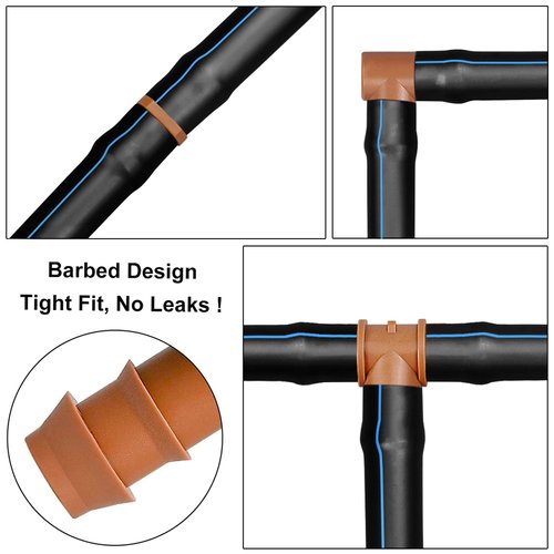Arfun 28P Drip Irrigation Fittings Kit (17mm) for 1/2" Tubing (.600" ID), 10 Couplings, 6 Tees, 6 Elbows and 6 Tubing End Closure - Barded Connectors for Drip or Sprinkler Systems(28 Pieces Set)