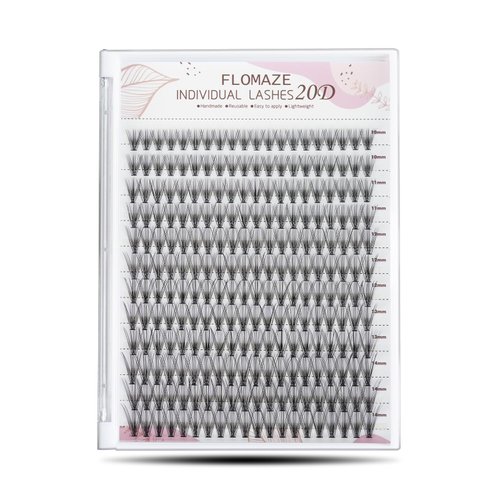 FLOMAZE 20D Lash Clusters, Individual Lashes 240pcs Faux Mink Lash Clusters Natural Handmade Cluster Eyelash Extensions C Curl 0.07mm Thickness False Lashes (10/11/12/13/14mm)