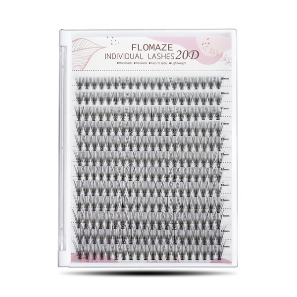 FLOMAZE 20D Lash Clusters, Individual Lashes 240pcs Faux Mink Lash Clusters Natural Handmade Cluster Eyelash Extensions C Curl 0.07mm Thickness False Lashes (10/11/12/13/14mm)