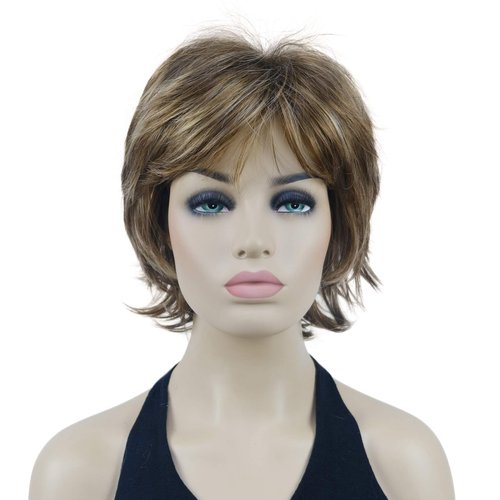 Lydell Short Layered Shaggy Wavy Full Synthetic Wigs (V6 Light Reddish Brown with Blonde Highlight)